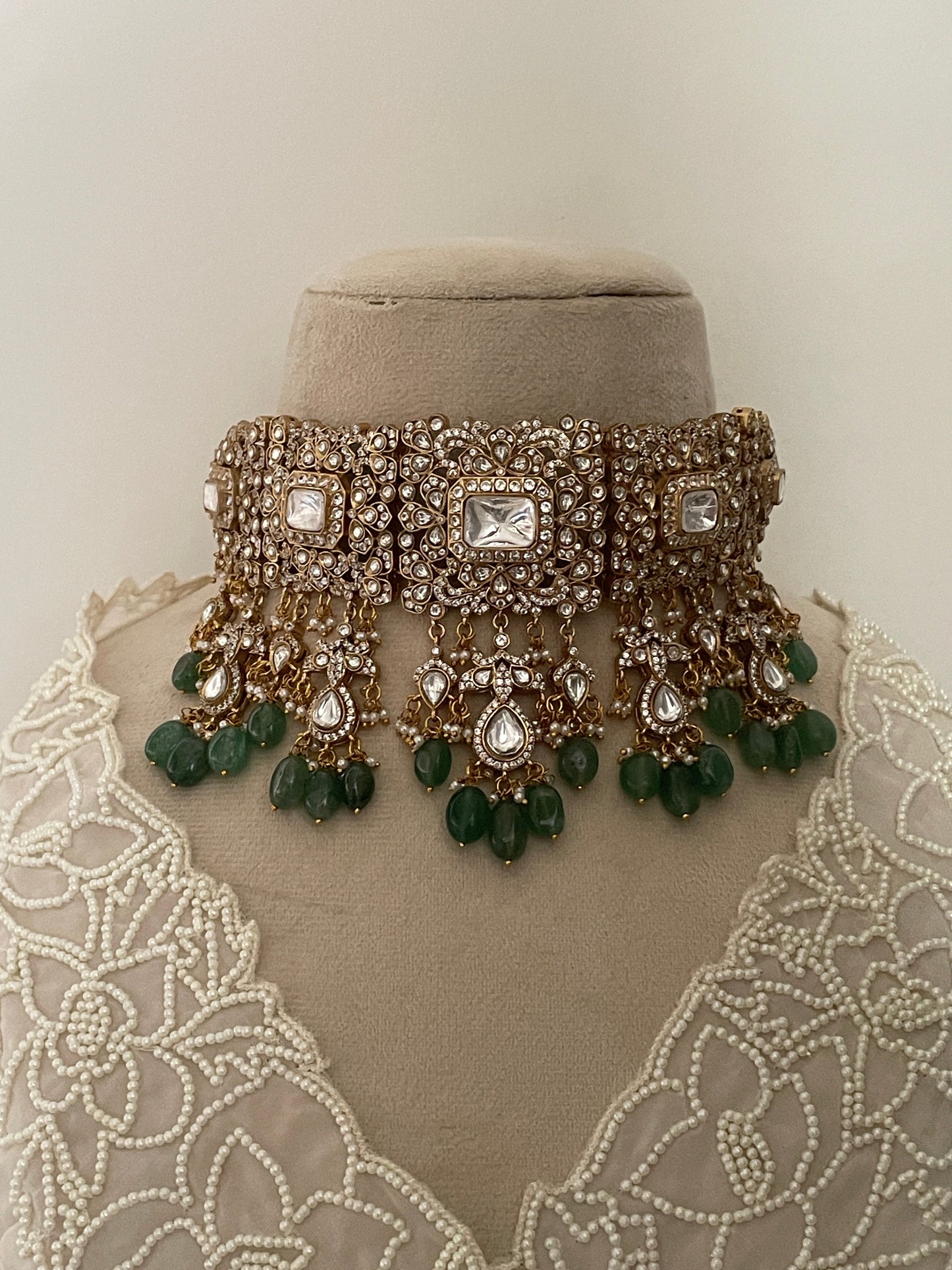 Pre Order – Sarla Green Polki Necklace Set
