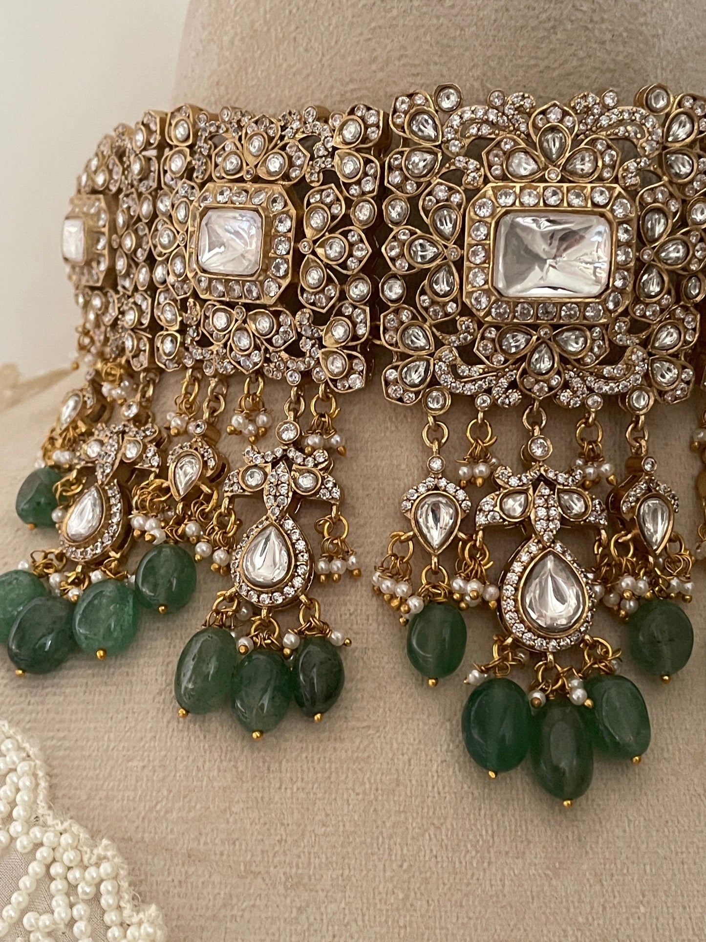 Pre Order – Sarla Green Polki Necklace Set