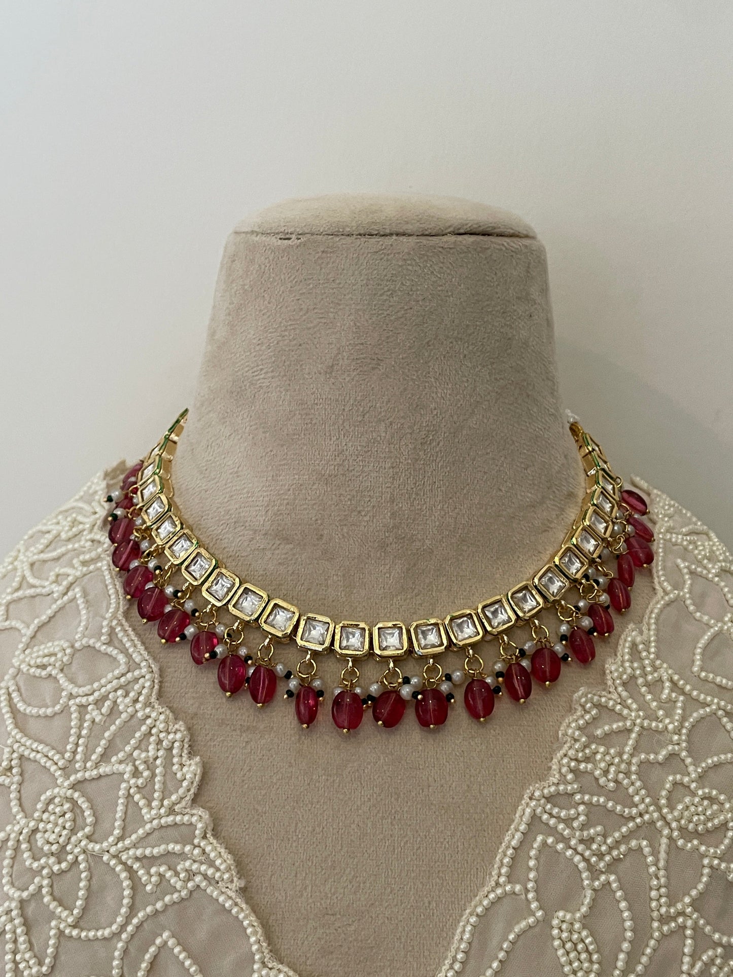 Kiran Red Polki Necklace Set
