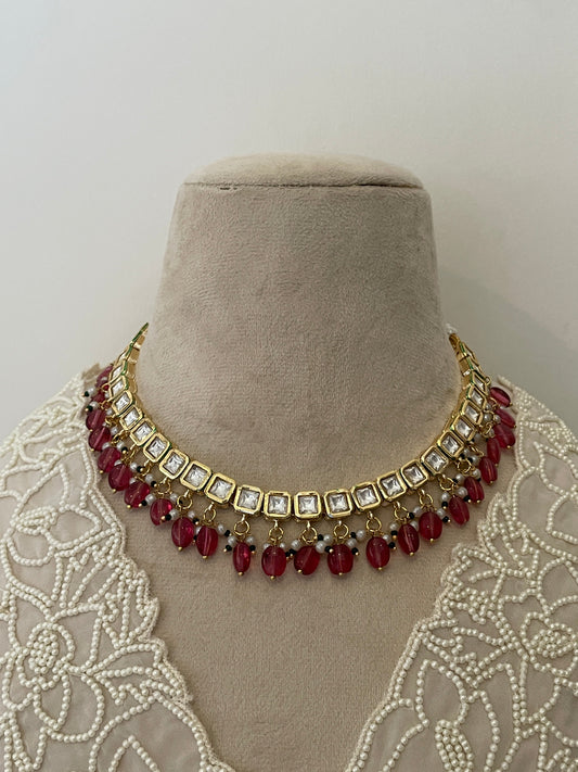 Kiran Red Polki Necklace Set