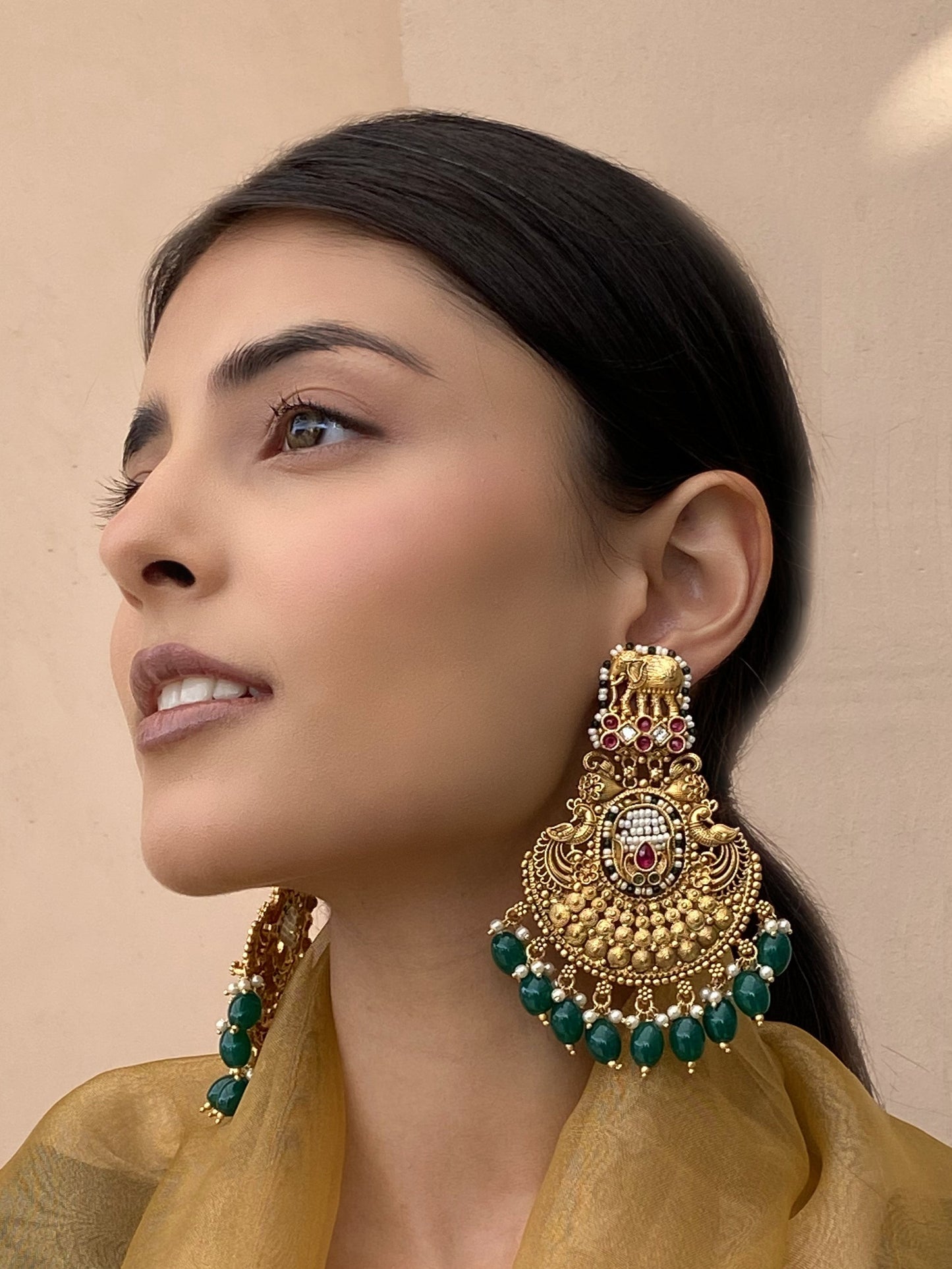 Mesha Antique Filigree Gold Finish Statement Earrings