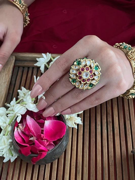 Ohana Polki Gold Finish Adjustable Ring