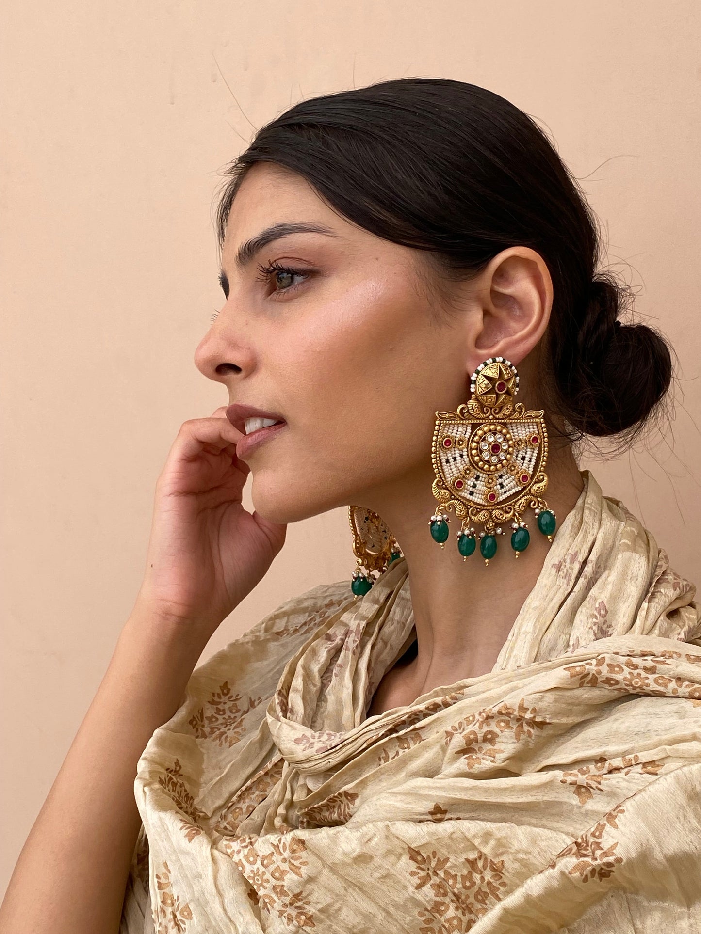 Gayatri Antique Statement Gold Finish Dangler Earrings