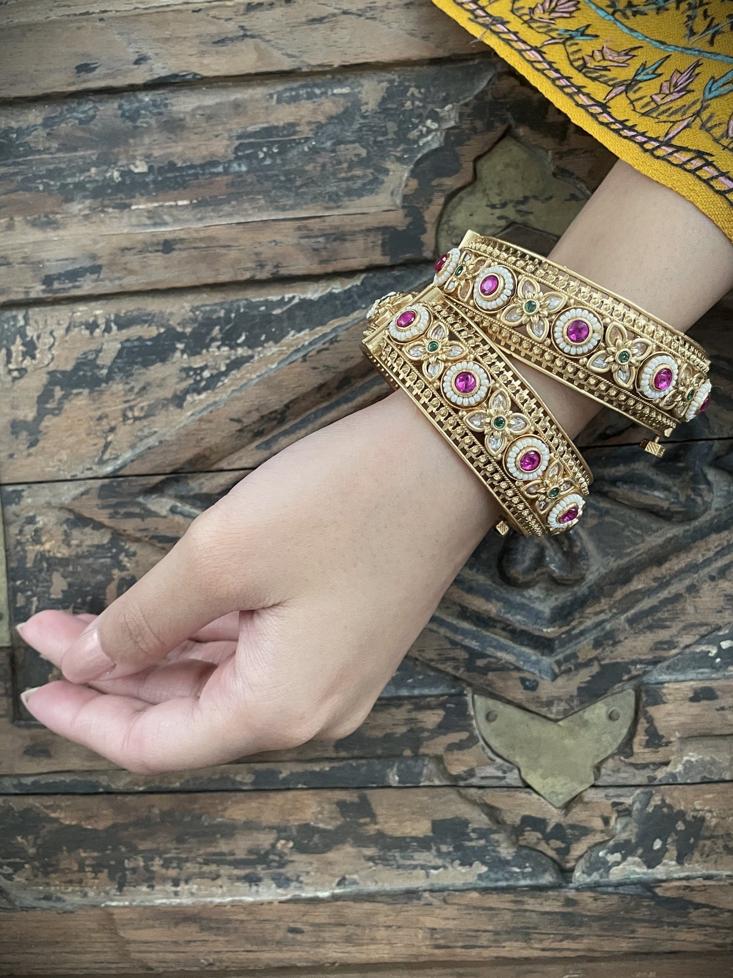 Minakshi Antique Gold Finish Openable Bangles