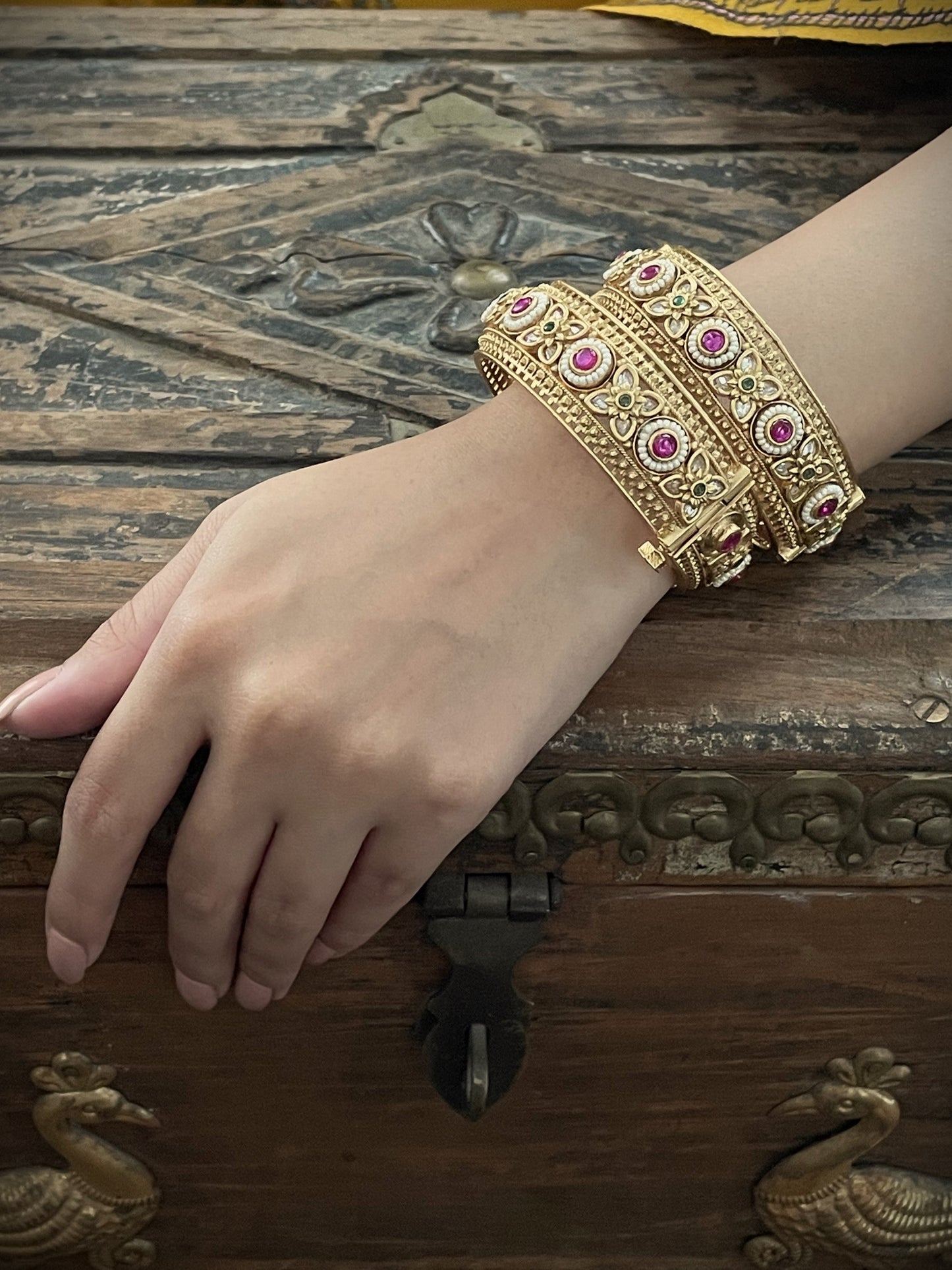Minakshi Antique Gold Finish Openable Bangles