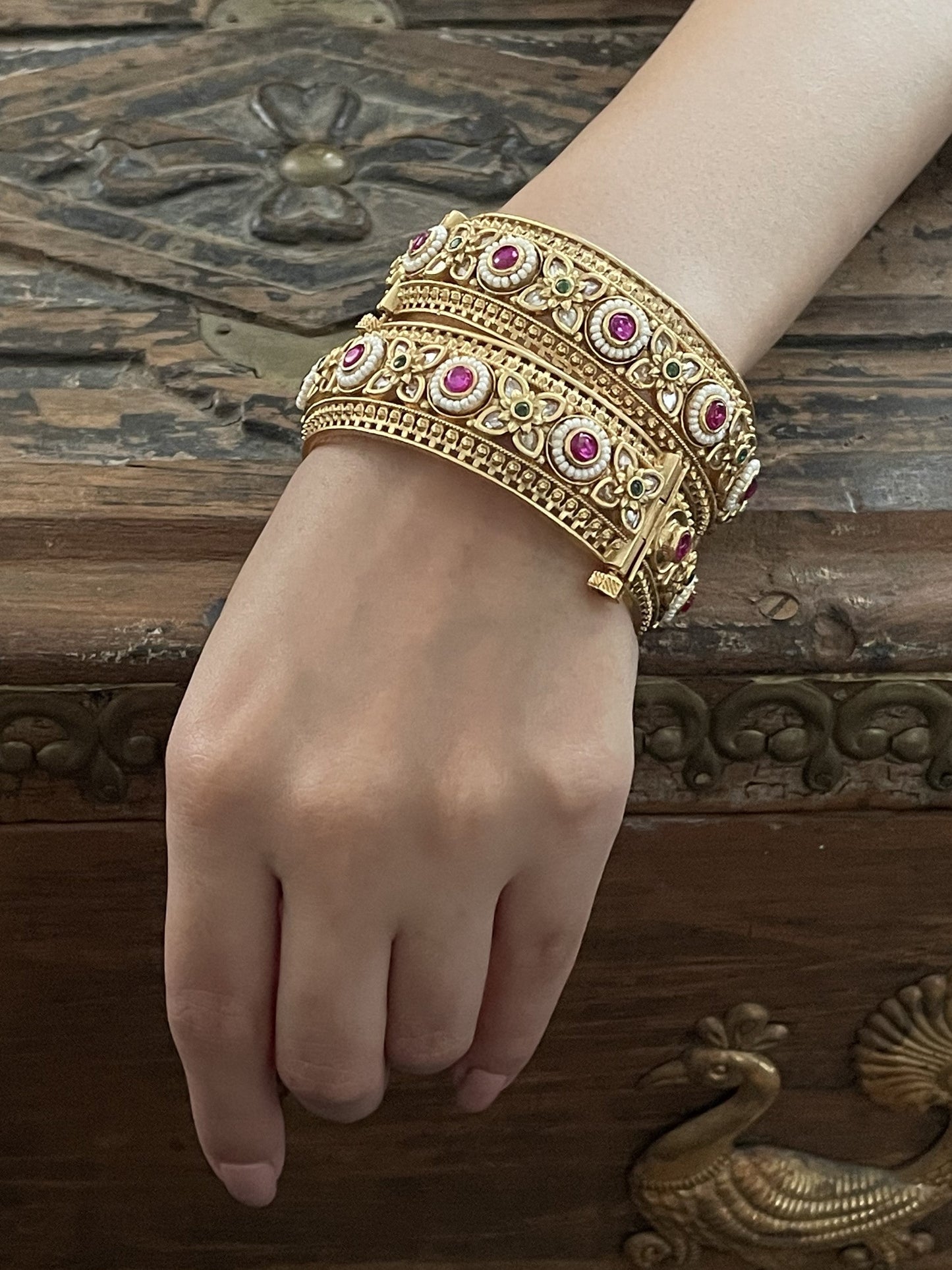 Minakshi Antique Gold Finish Openable Bangles