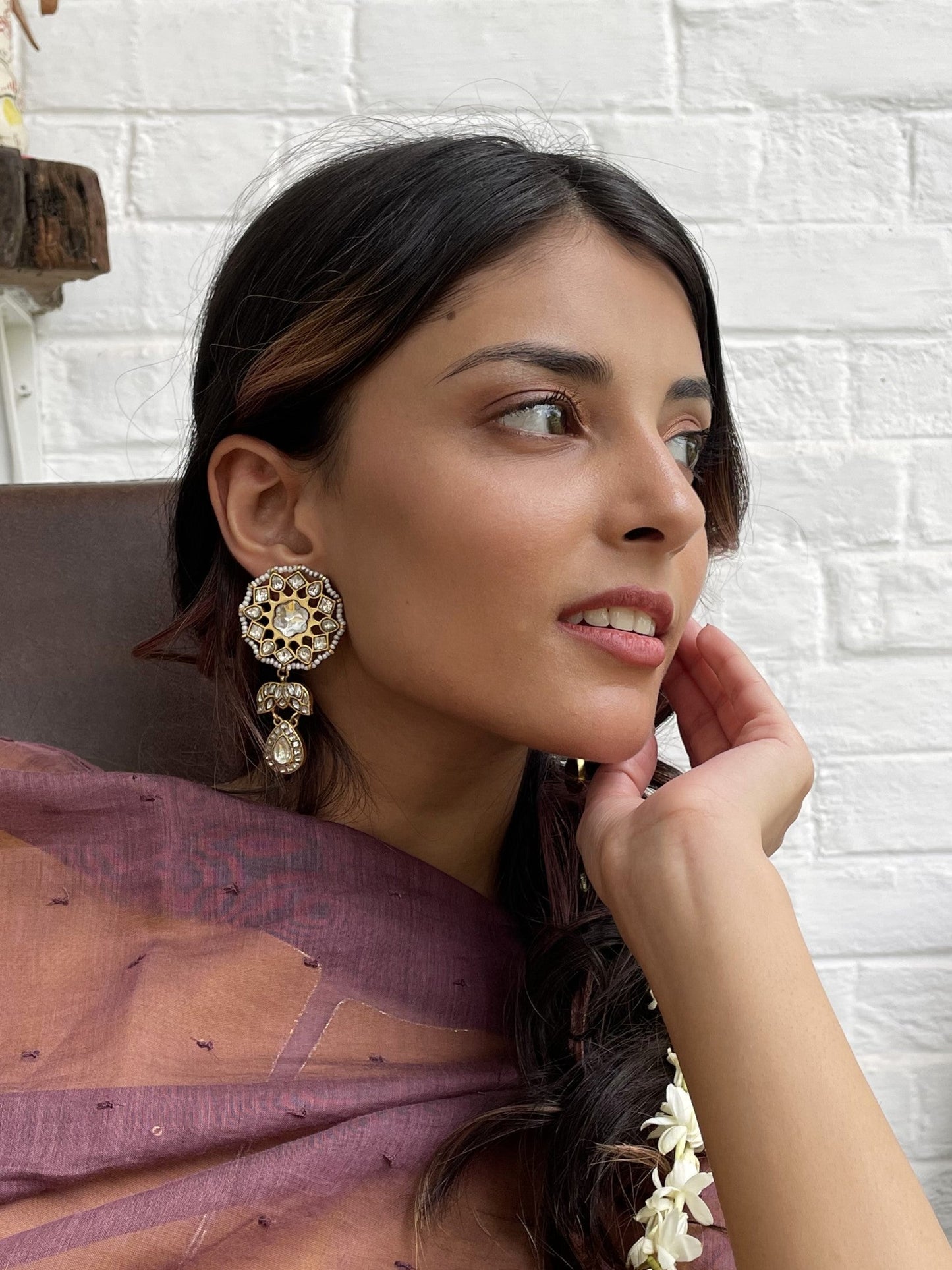 Aarfa 18kt Gold Plating Moissanite Polki Earrings
