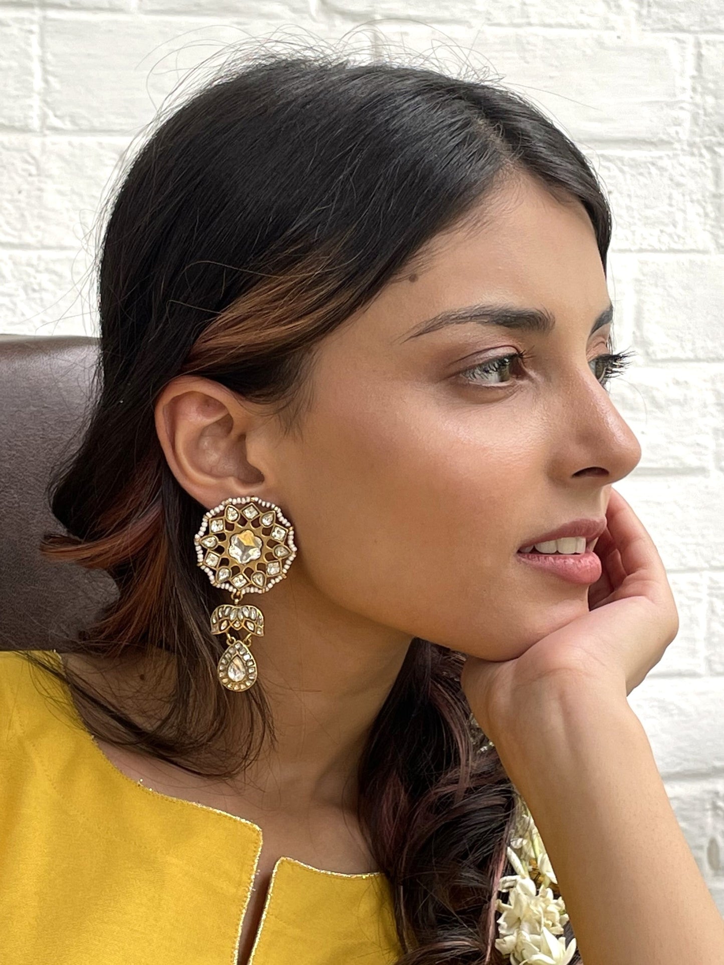 Aarfa 18kt Gold Plating Moissanite Polki Earrings