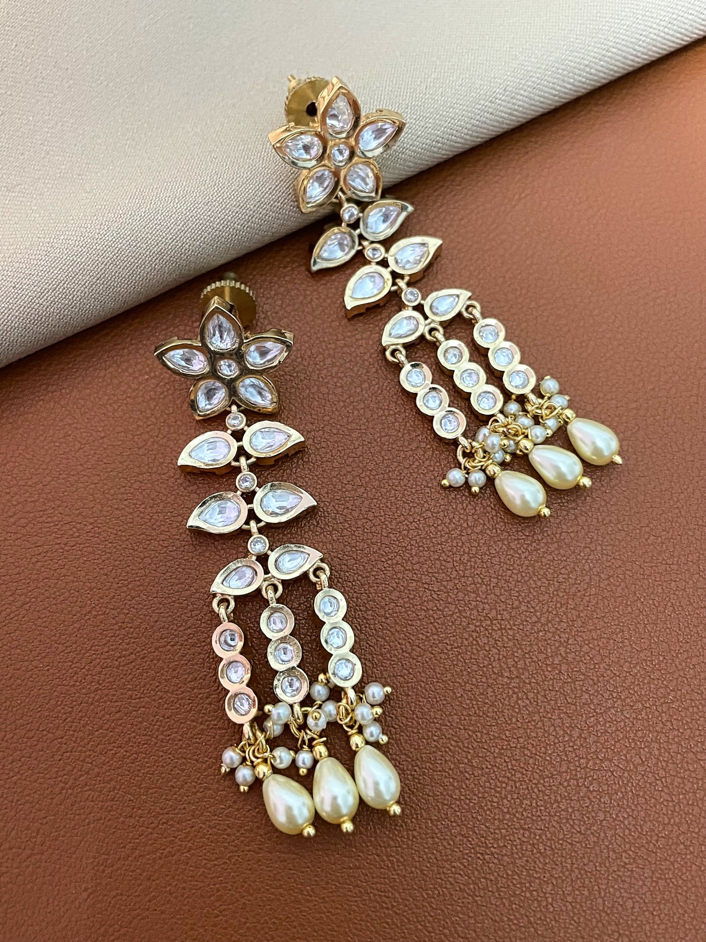 Aaliya Kundan Gold Finish  Floral Earrings
