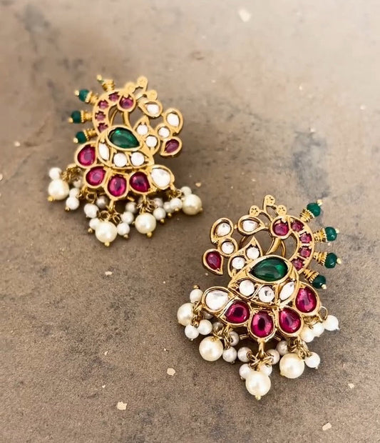 Kanchan Polki Bird Motif Earrings
