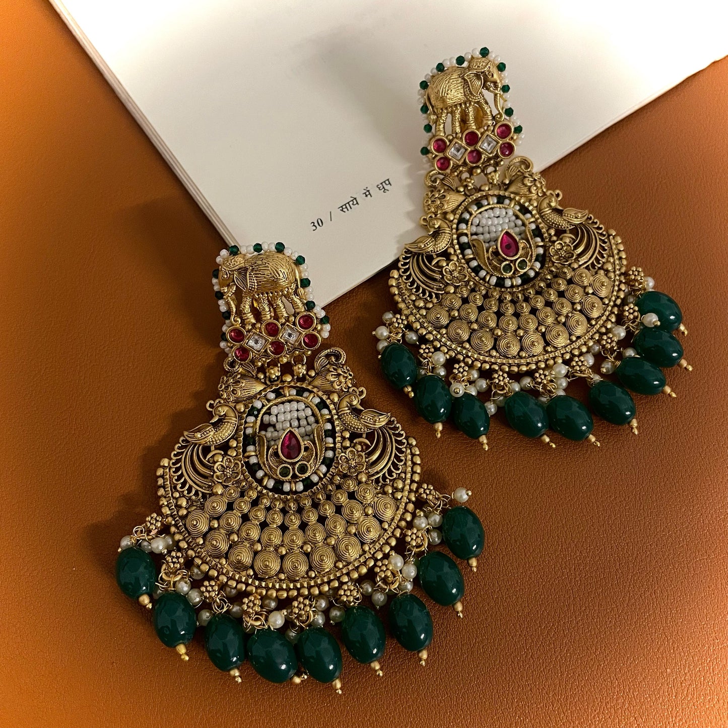 Mesha Antique Filigree Gold Finish Statement Earrings