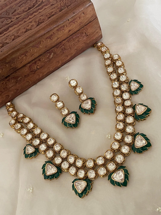 Pre Order – Meena Green Polki Necklace Set