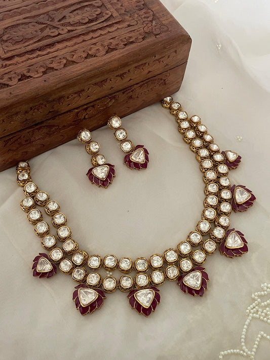 Pre Order – Meena Red Polki Necklace Set