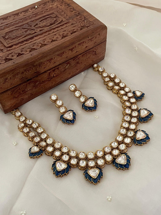 Pre Order – Meena Blue Polki Necklace Set