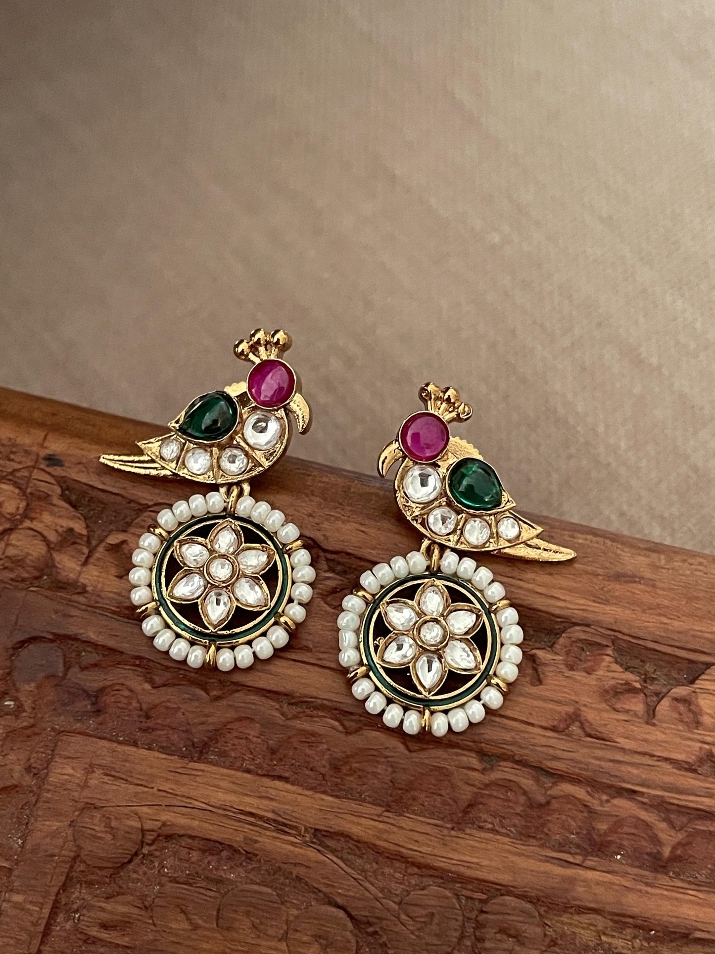 Manmayi Polki Bird Earrings