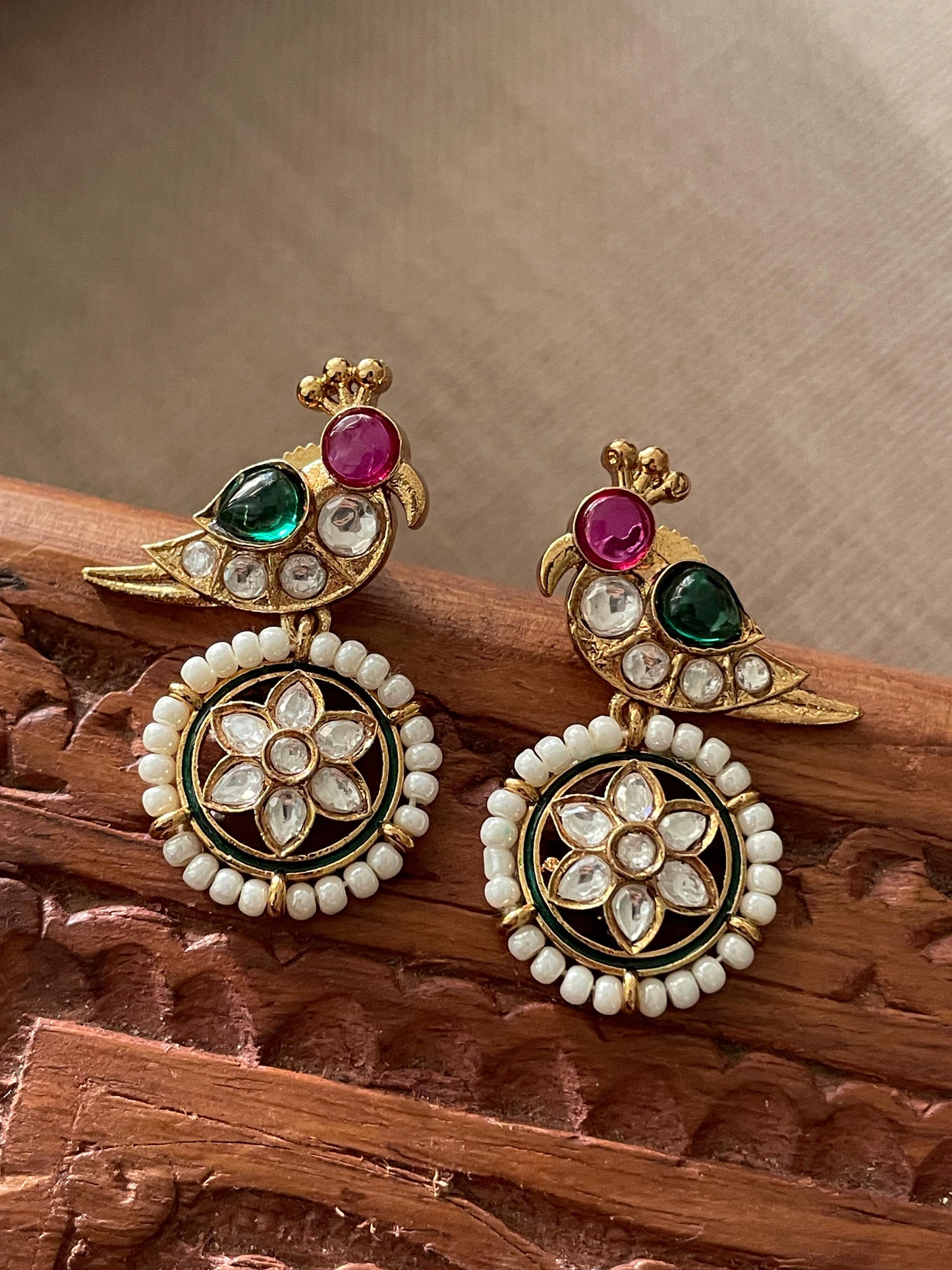 Manmayi Polki Bird Earrings