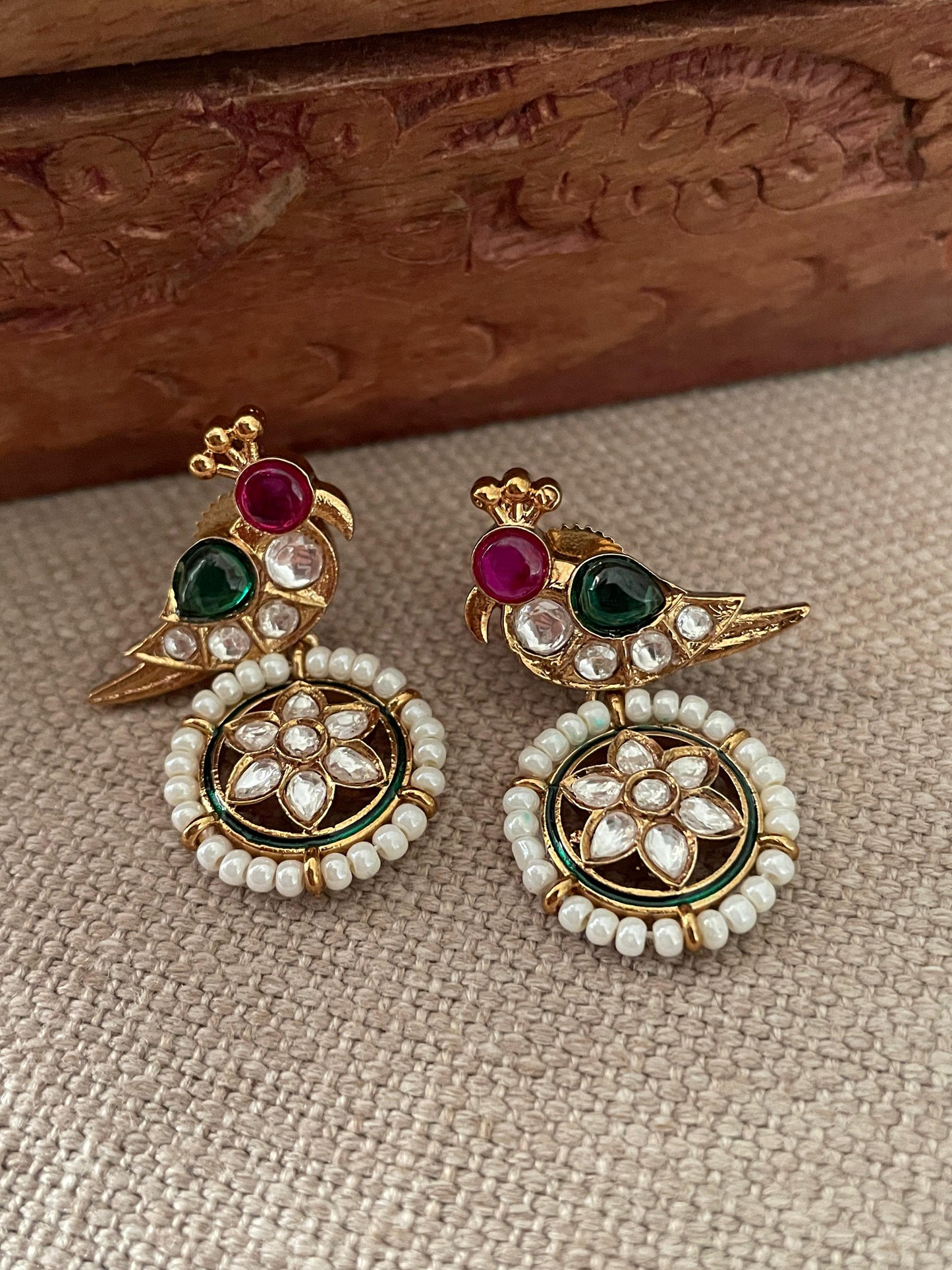 Manmayi Polki Bird Earrings
