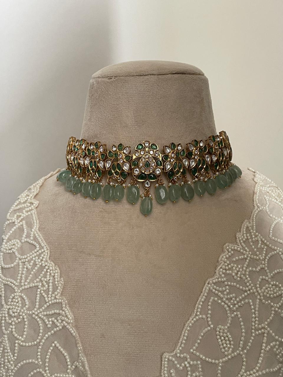 Pre Order – Maheep Polki Necklace Set - Green