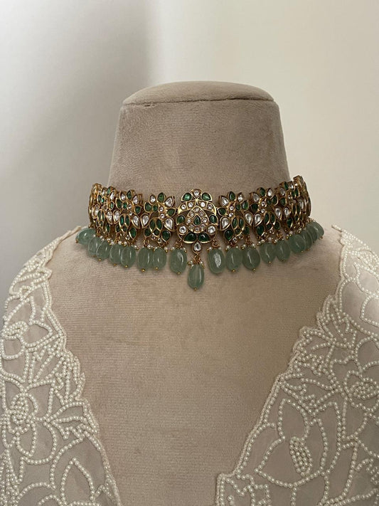 Pre Order – Maheep Polki Necklace Set - Green