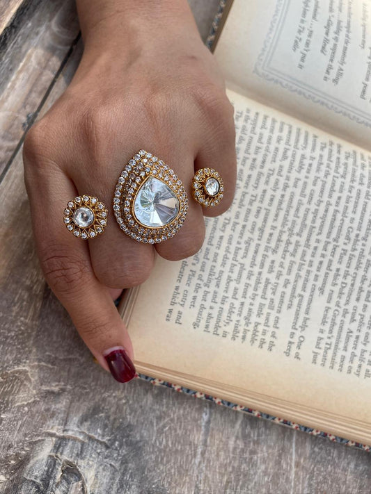 Zuri Polki Dual Finger Ring