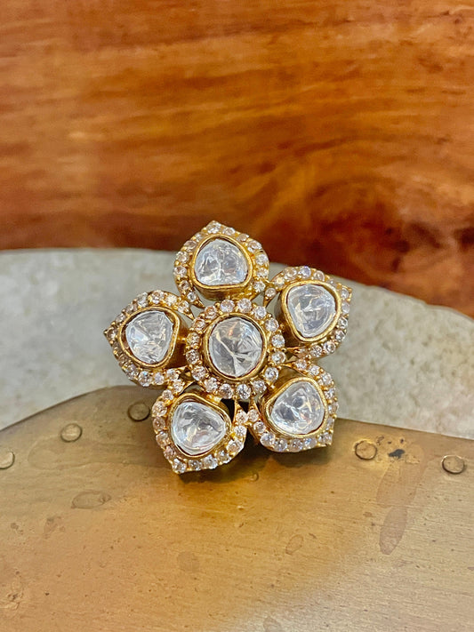 Pushp Floral Polki Ring