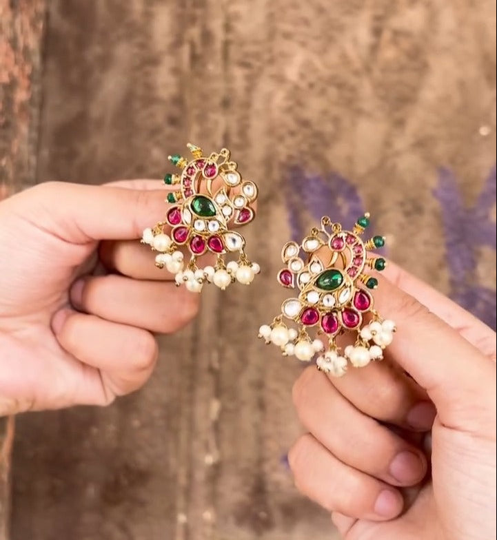 Kanchan Polki Bird Motif Earrings